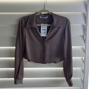 Zara Cropped Collared Blouse
